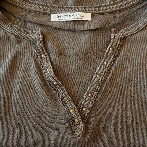 FREE PEOPLE We The Free Cotton Henley Top Women's Size S Military Khaki Green - Picture 6 of 14